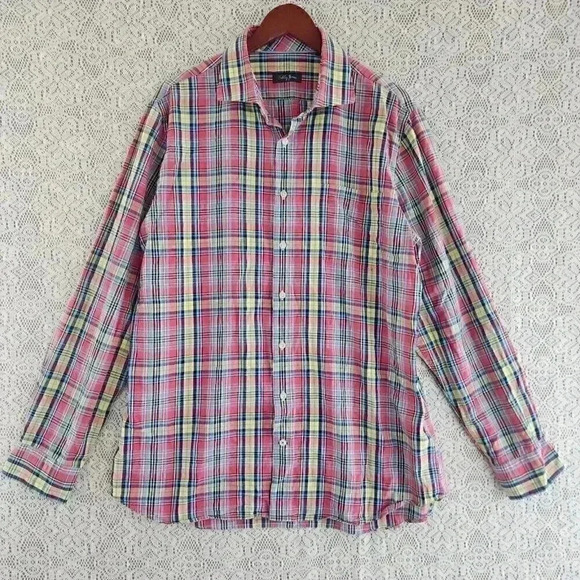 Bobby Jones Pink Plaid Button Up Long sleeve Men's Shirt XL - Picture 1 of 8